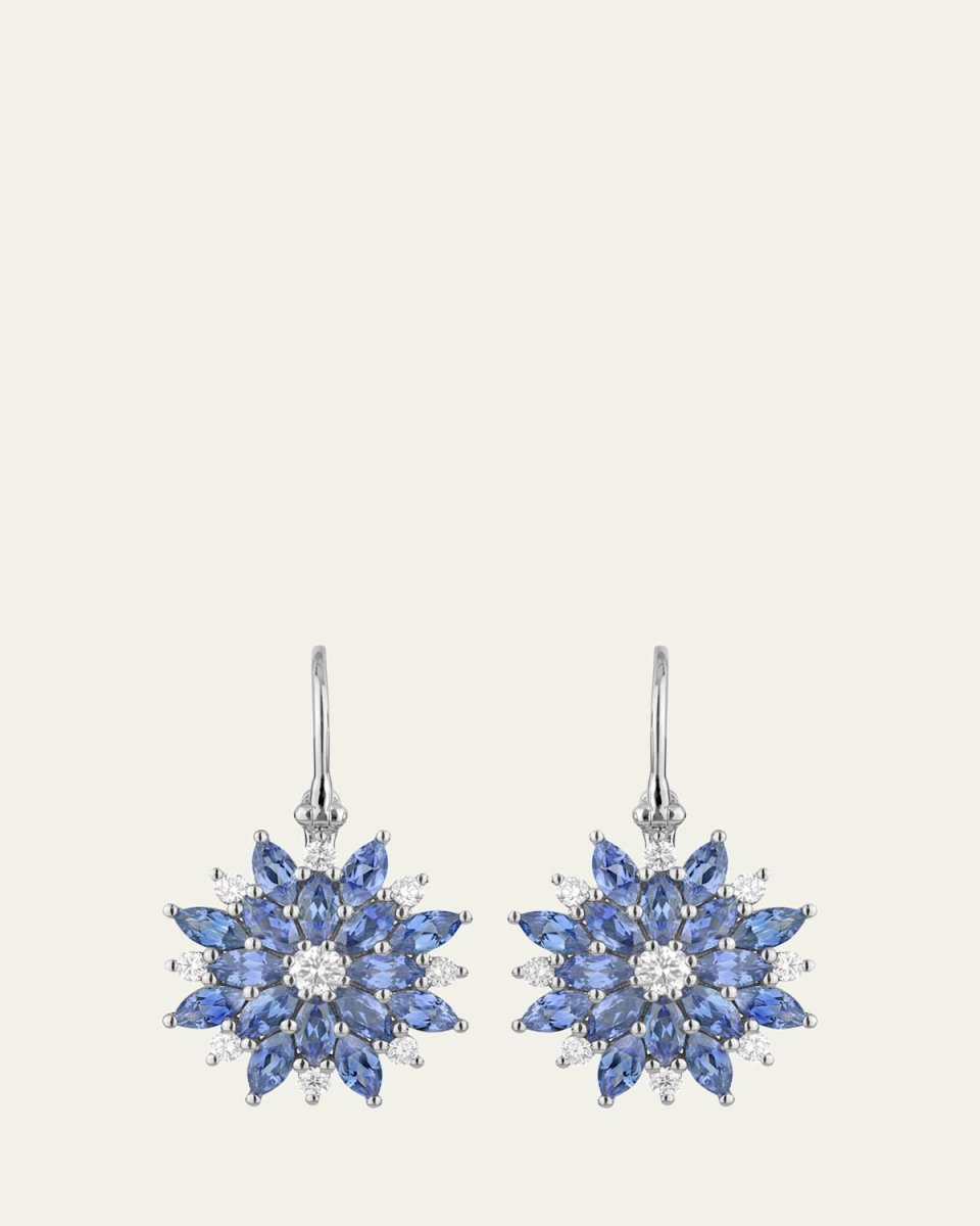 18K White Gold Dahlia Earrings with Diamonds and Sapphires